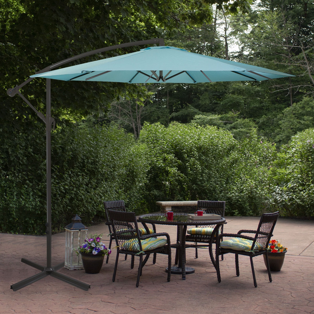  Northlight 10ft Offset Outdoor Patio Umbrella With Hand Crank  Turquoise Blue - Turquoise Blue - Bonton