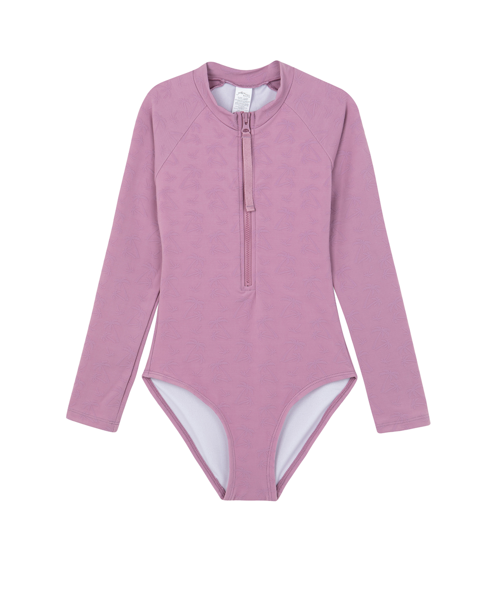  Gottex Kids Palm Party Textured Long Sleeve Zip Front One Piece - Palm Party Pink - Bonton