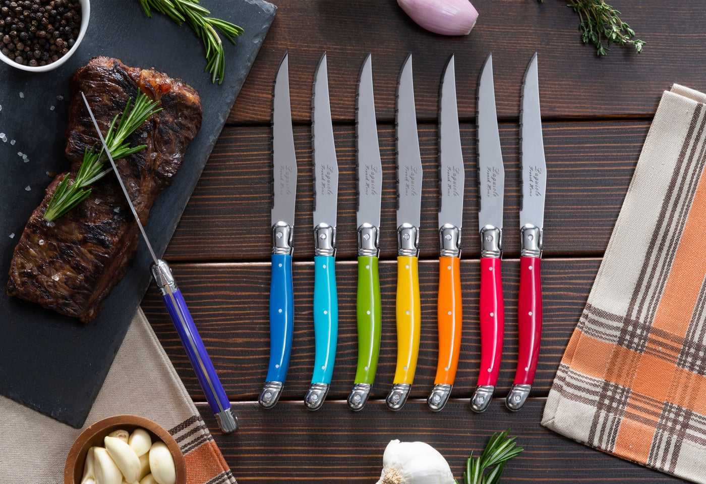  French Home Set of 8 Laguiole Steak Knives, Rainbow Colors - Default Title - Bonton