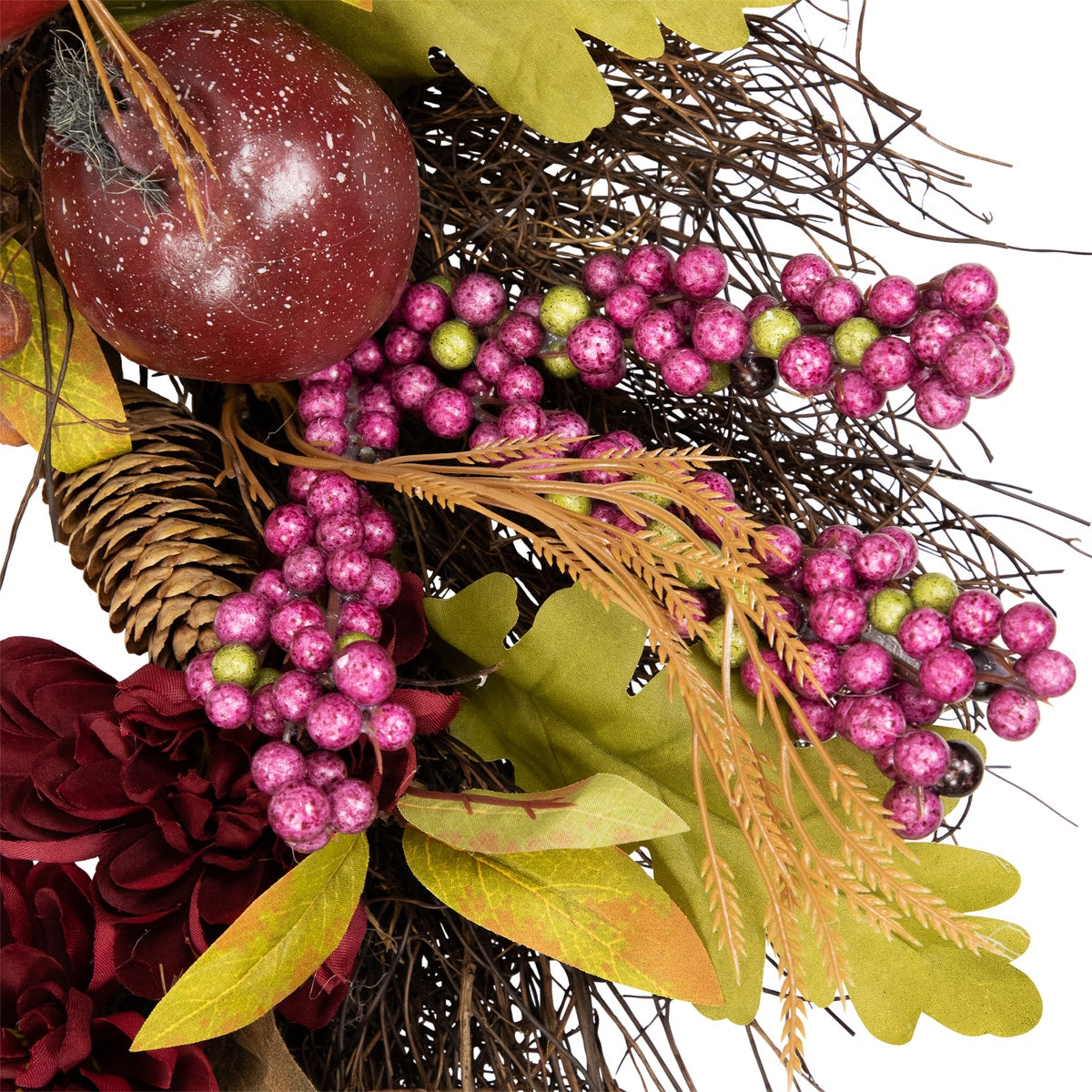  Northlight Mums and Pomegranates Artificial Fall Harvest Twig Wreath  24-Inch - Default Title - Bonton