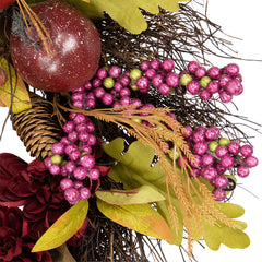 Mums and Pomegranates Artificial Fall Harvest Twig Wreath  24-Inch