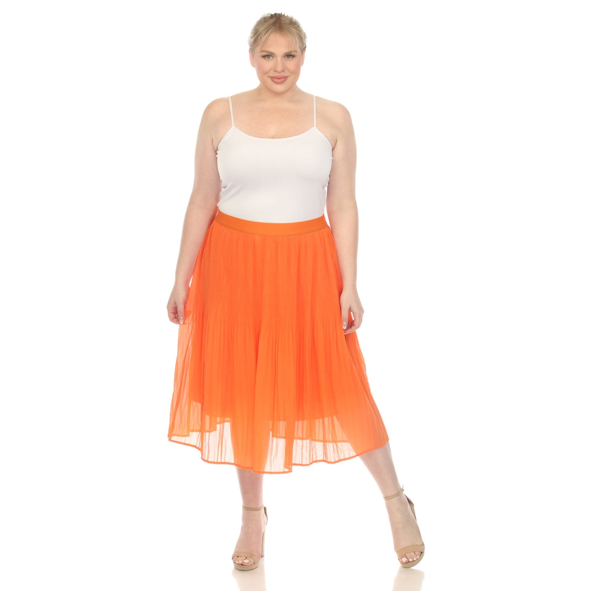  White Mark Plus Size Pleated Chiffon Midi Skirt - 3X - Bonton