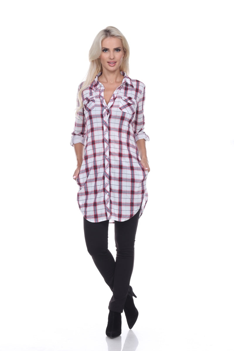  White Mark Women's Piper Stretchy Plaid Tunic Top - S - Bonton