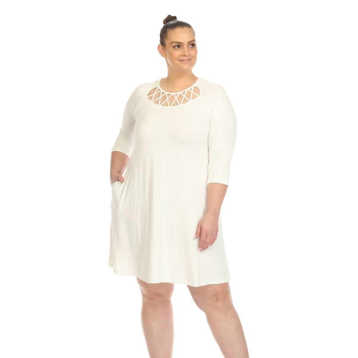  White Mark Plus Size Criss Cross Neckline Swing Midi Dress - 1X - Bonton