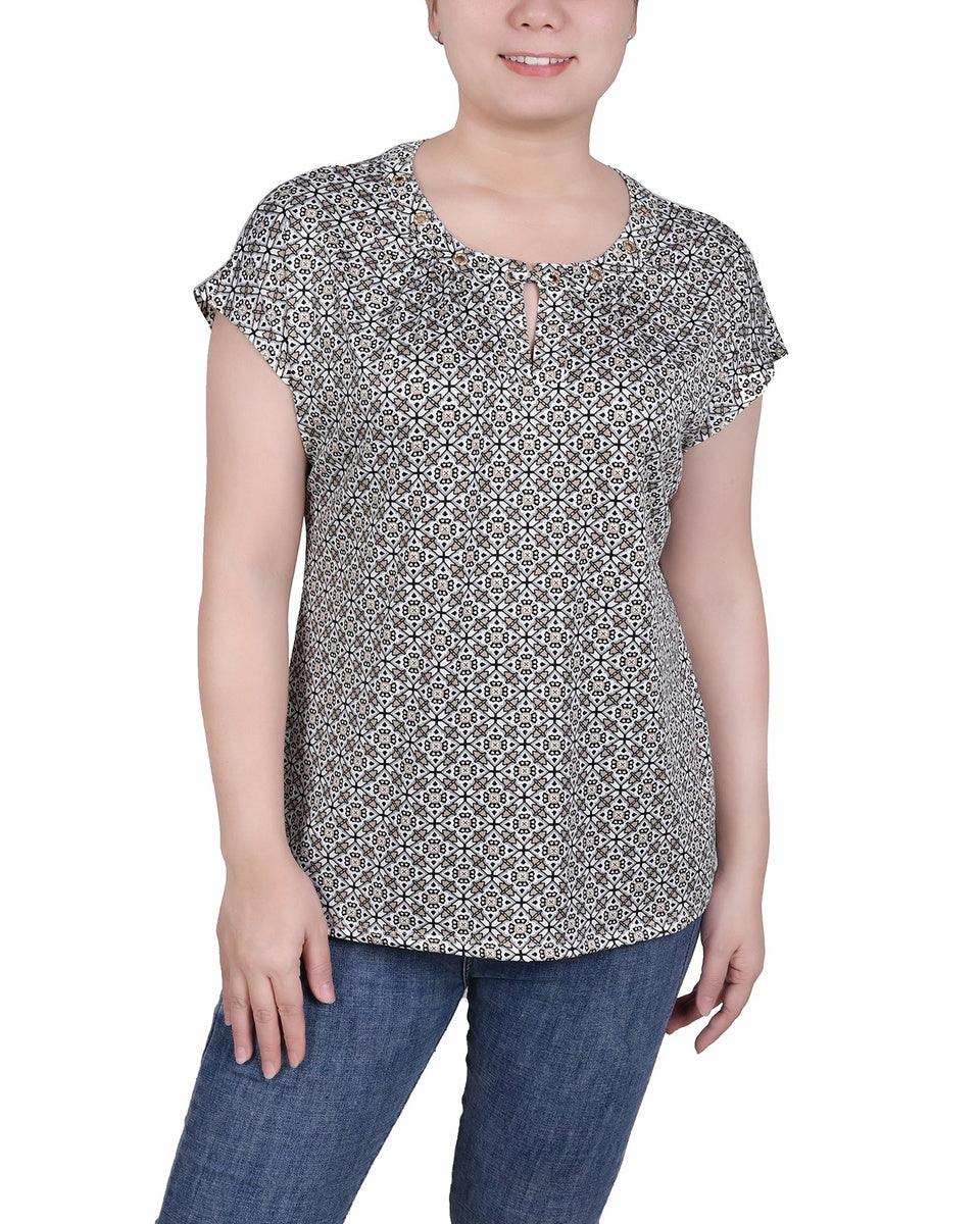  NY Collection Extended Sleeve Top With Grommets - Nice Icemoon - Bonton