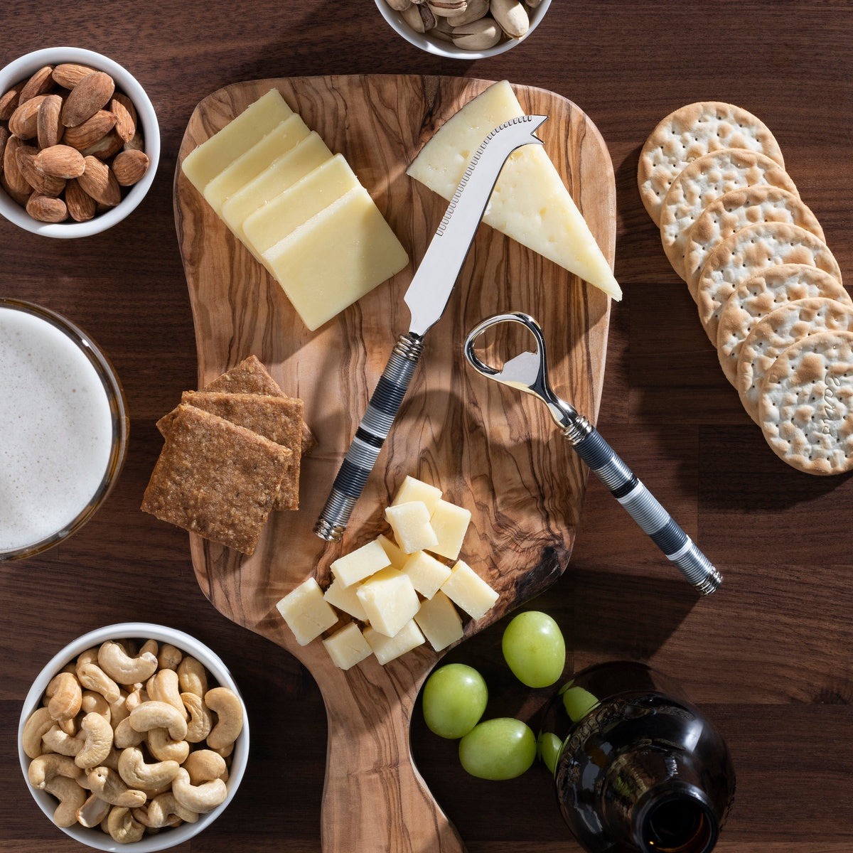  French Home Jubilee Cheese Knife, Bottle Opener and Olive Wood Board Set - Shades of Graphite - Default Title - Bonton