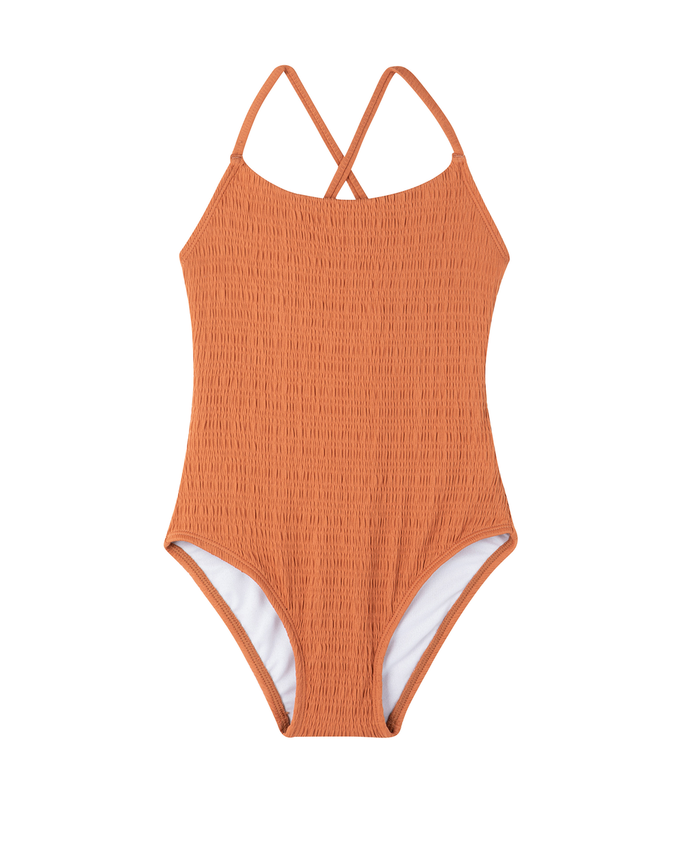 Gottex Kids Beach Day Textured Criss Cross Tie Back One Piece - Terracota - Bonton