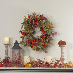 Leaves and Berries Artificial Fall Harvest Wreath - 20-Inch  Unlit