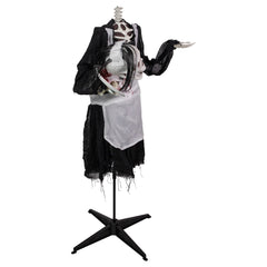 LED Animated Head-in-Hand Skeleton Maid Halloween Decoration - 57" - White Lights