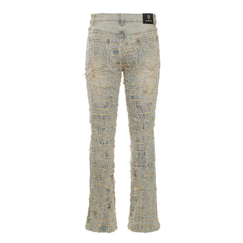 Patchwork Distressed Denim Jeans - Century Penthouse TAN
