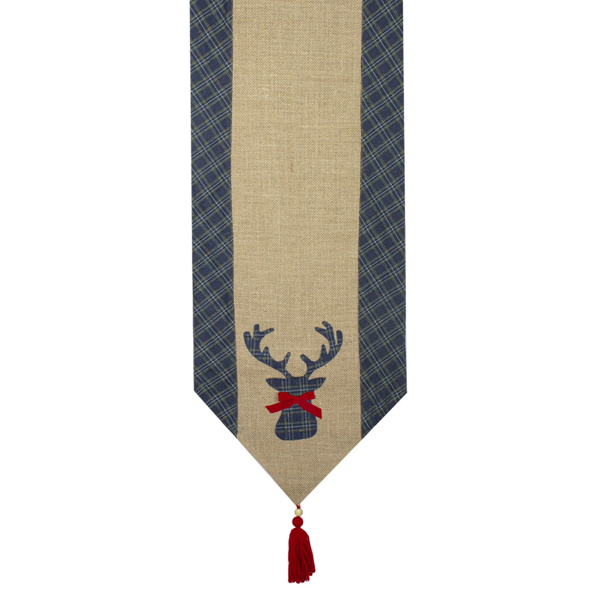  Northlight Burlap and Plaid Reindeer Christmas Runner - 80