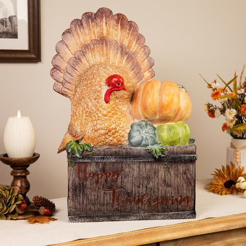 20.25" Turkey and Pumpkins 'Happy Thanksgiving' Decoration