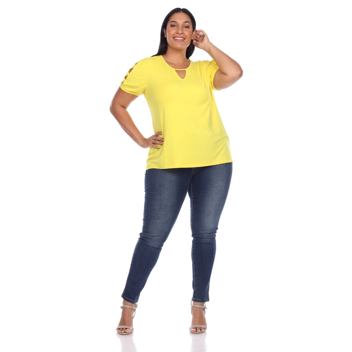  White Mark Plus Size Keyhole Neck Cutout Short Sleeve Top - 1X - Bonton