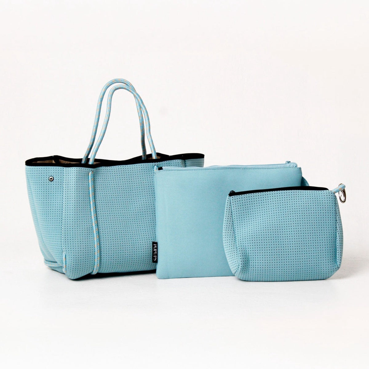  Pop Ups Brand Sky Blue Set: Everyday Tote + Oversized Wristlet Pouch + Essential Pouch - Default Title - Bonton