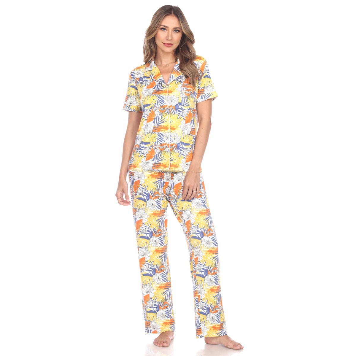  White Mark Women's Tropical Print Pajama Set - S - Bonton