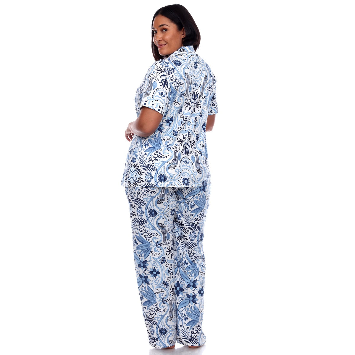  White Mark Plus Size Short Sleeve & Pants Tropical Pajama Set - 1X - Bonton