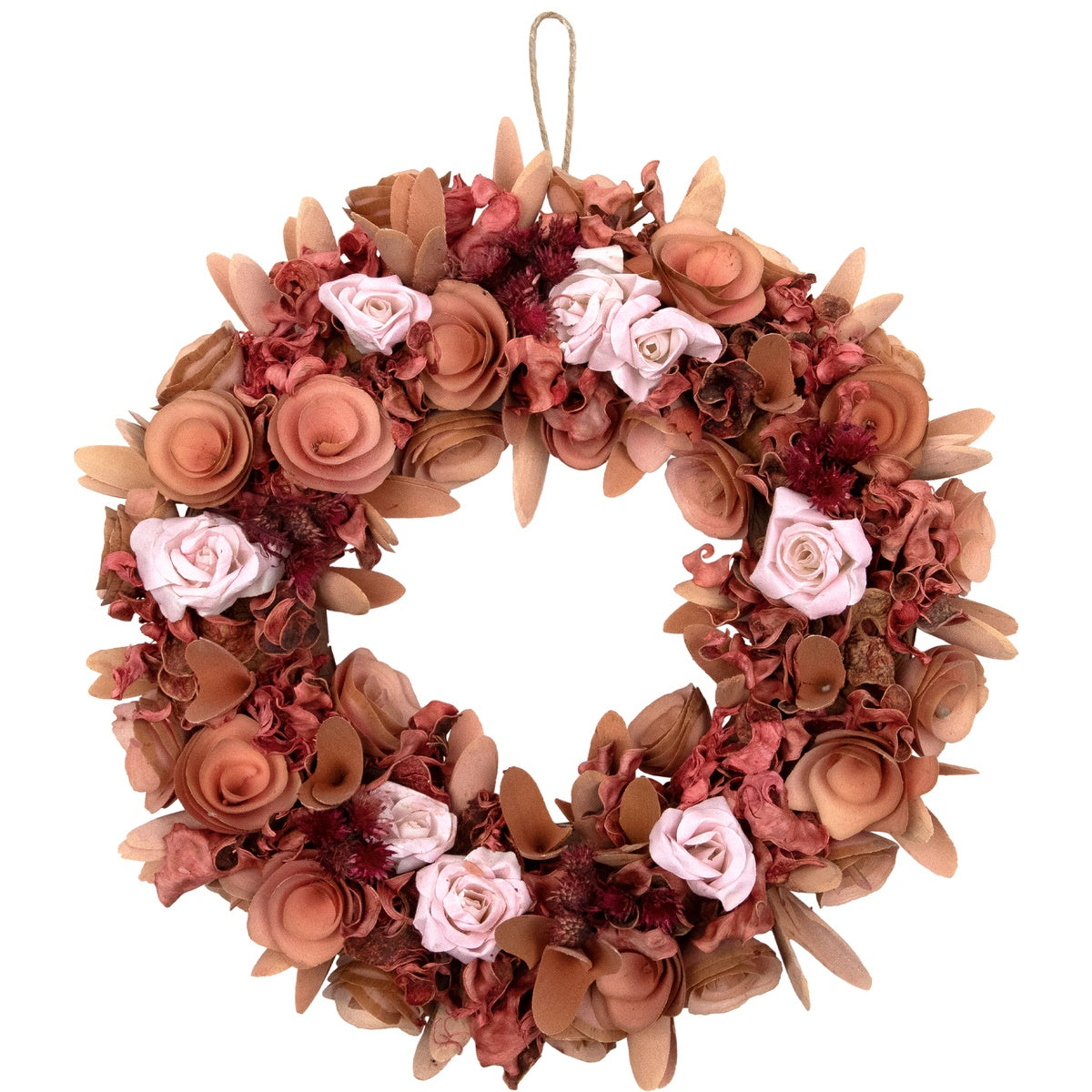  Northlight Roses and Wooden Flowers Artificial Spring Wreath - 12