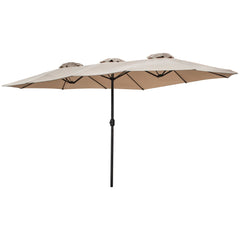 15' Outdoor Patio Market Umbrella With Hand Crank  Beige