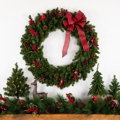 Pre-Lit B/O Canadian Pine Christmas Double Wreath - 36" - Clear LED Lights