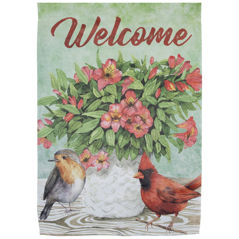 Welcome Cardinal Bird and Spring Bouquet Flag 28" X 40"