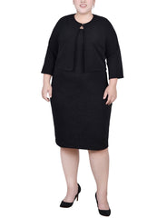 Plus Size Textured 3/4 Sleeve 2 Piece Dress Set