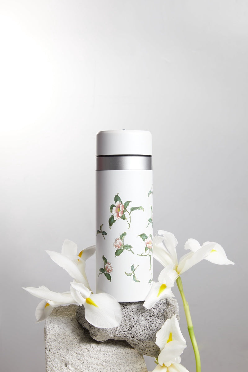  Acera The Flower Fairy Stainless Steel Travel Mug With Ceramic Core - White with Floral Decals - Bonton