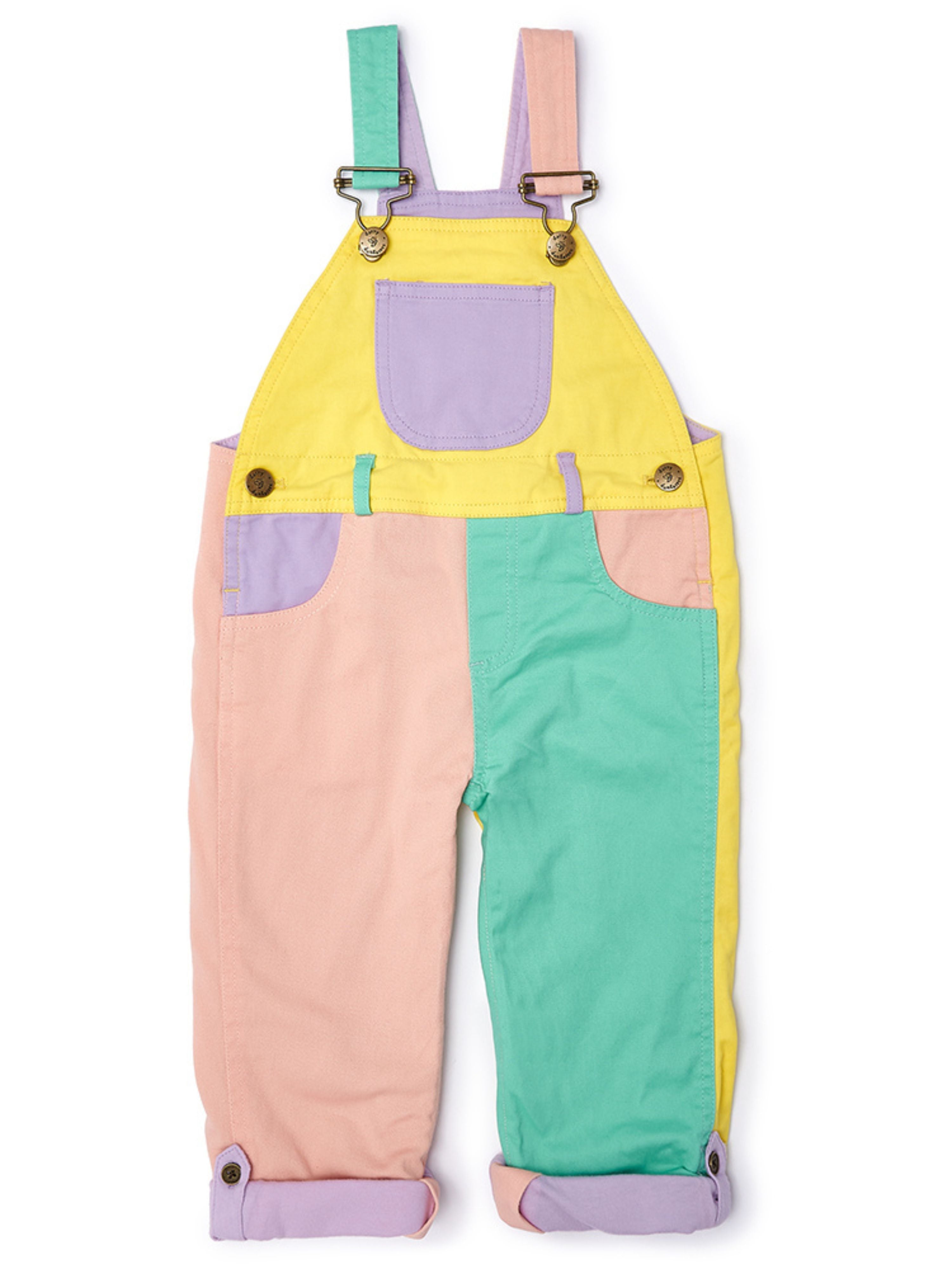  Dotty Dungarees Colourblock Summer Denim Overalls - Pastel/Multi - Bonton