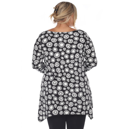 Plus Size Printed Geometric Circle Tunic Top