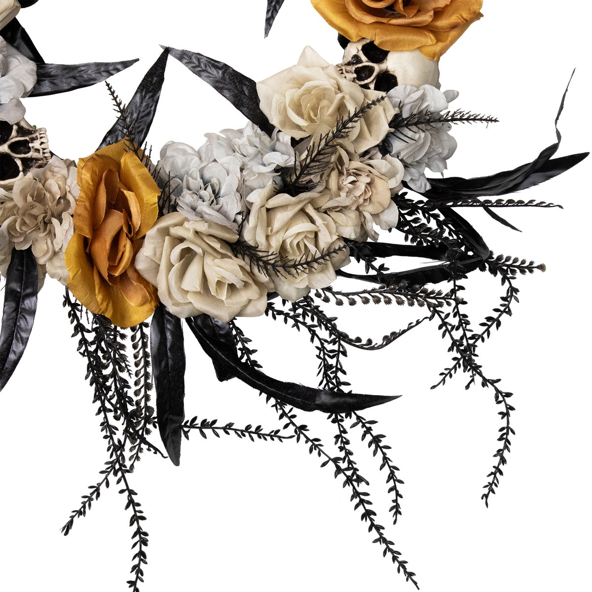  Northlight Skulls With Roses Halloween Foliage Wreath - 14