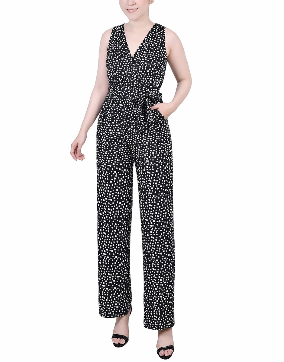  NY Collection Petite Sleeveless Belted Jumpsuit - Night Icemoon - Bonton