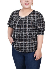 Plus Size Short Sleeve Balloon Sleeve Top With Hardware