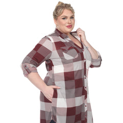 Plus Size Plaid Button Down Tunic Shirt