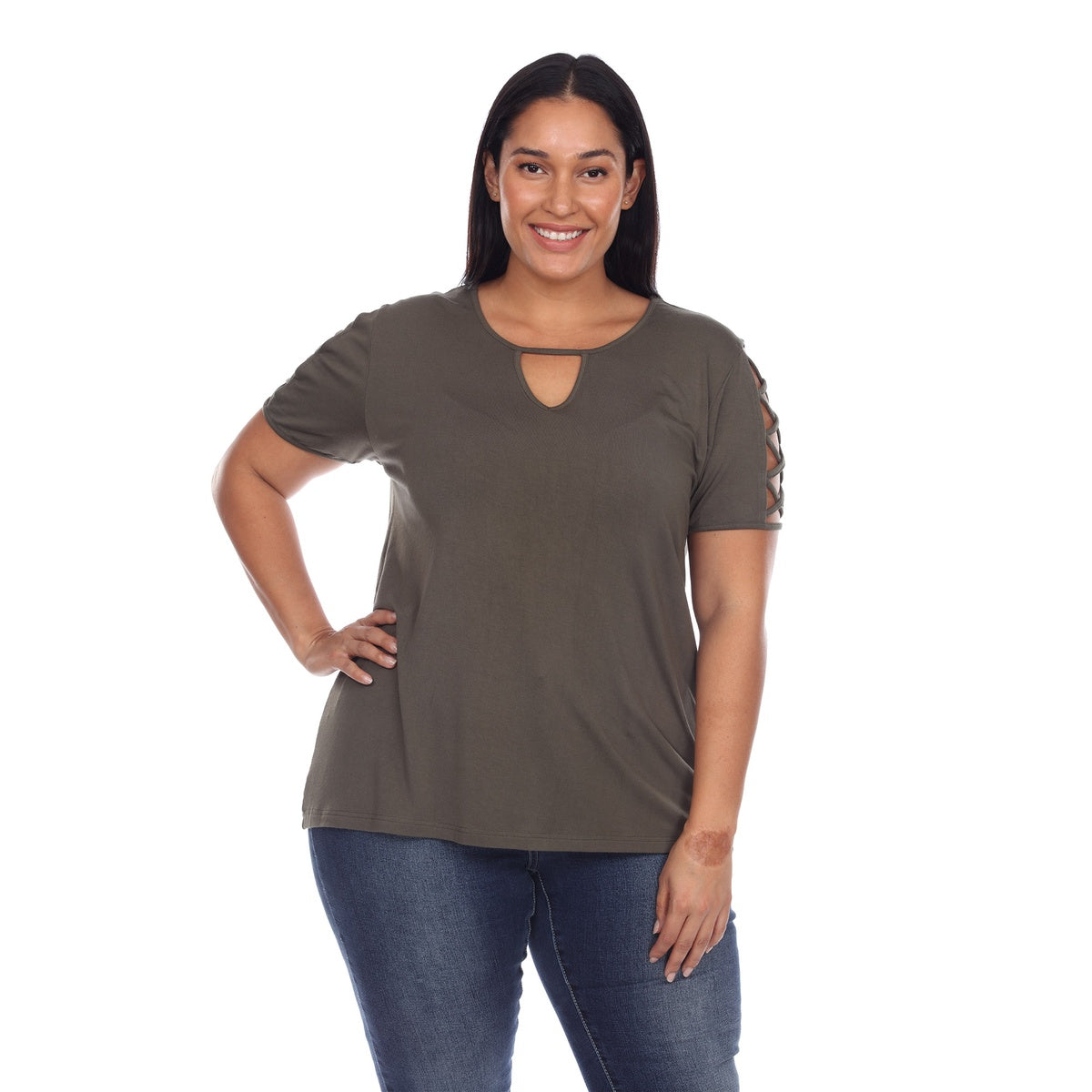  White Mark Plus Size Keyhole Neck Cutout Short Sleeve Top - 1X - Bonton