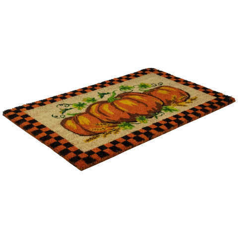 Checkered Fall Harvest Pumpkin Doormat 18" X 30"