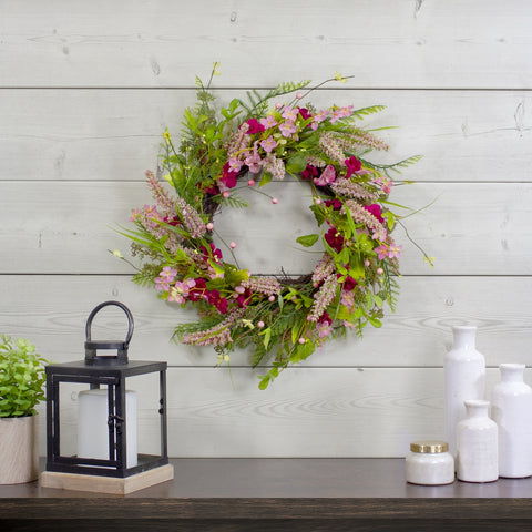 Rock Purslane Mixed Foliage and Berries Twig Wreath - 21" - Pink and Magenta