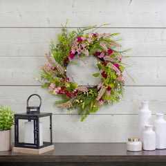 Rock Purslane Mixed Foliage and Berries Twig Wreath - 21" - Pink and Magenta