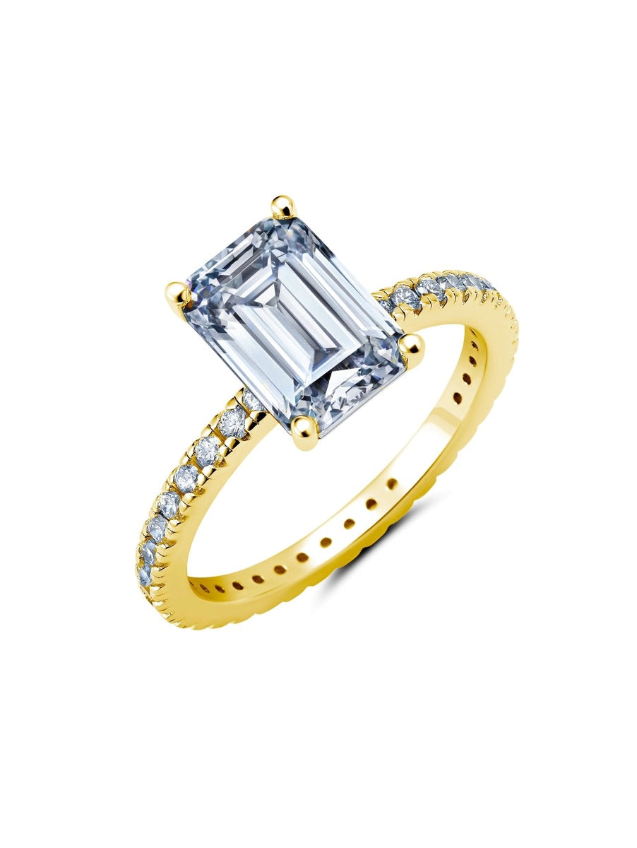  CRISLU Emerald Step Cut Engagement Ring Finished in 18kt Yellow Gold - XX - Bonton