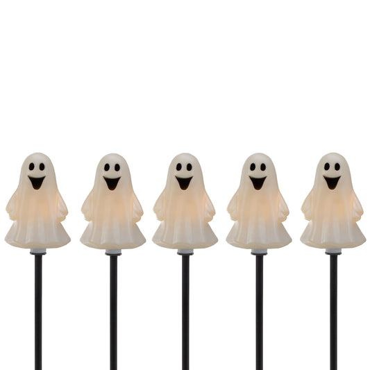 Set of 5 Ghost Shaped Halloween Pathway Markers - 3.75ft Black Wire