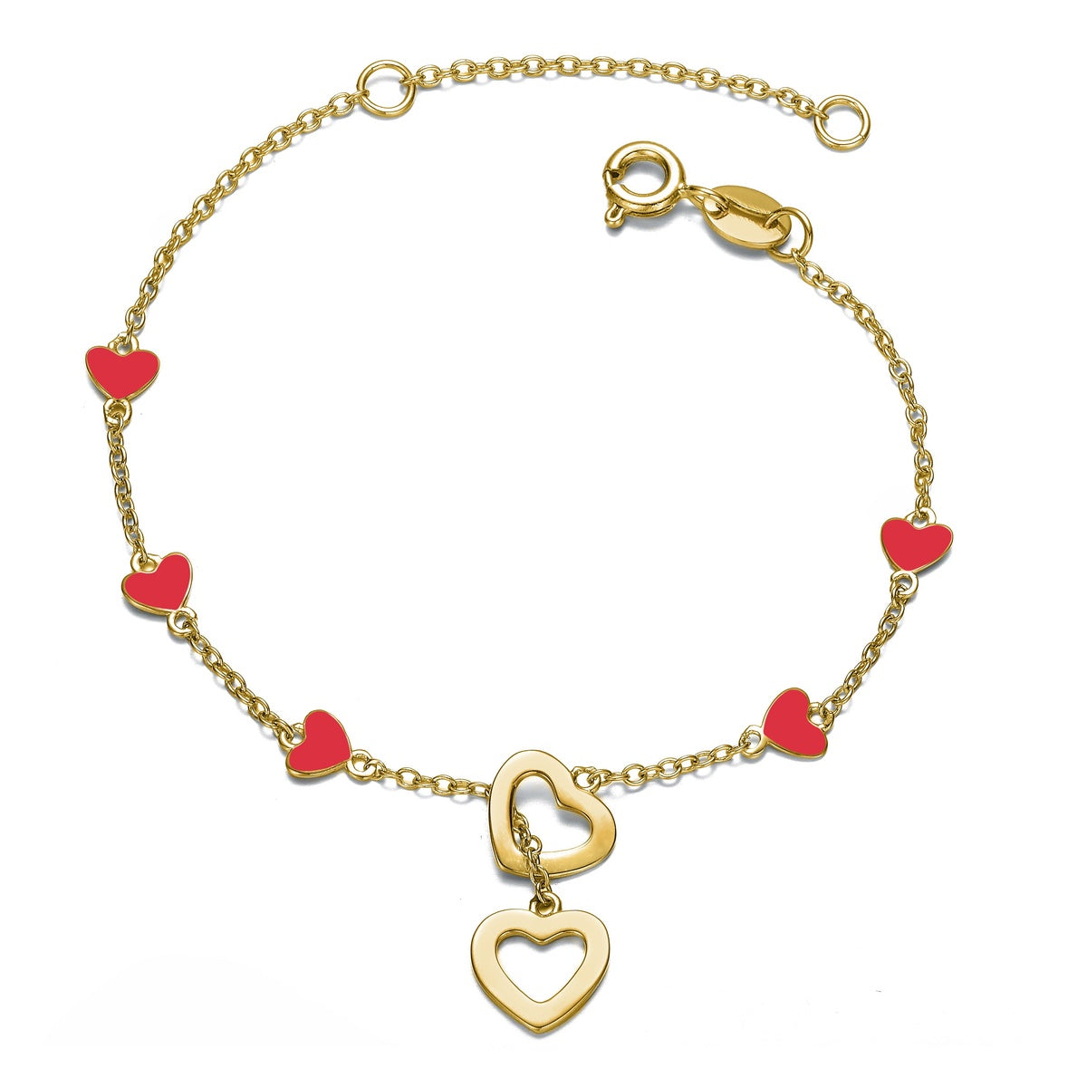  GigiGirl Children's/Teen's Double Halo Dangle & Colored Heart Charm Bracelet, Adjustable - 14K Gold - Bonton