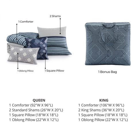 Bebejan Blue Geo Lines 5 Piece Reversible Comforter Set