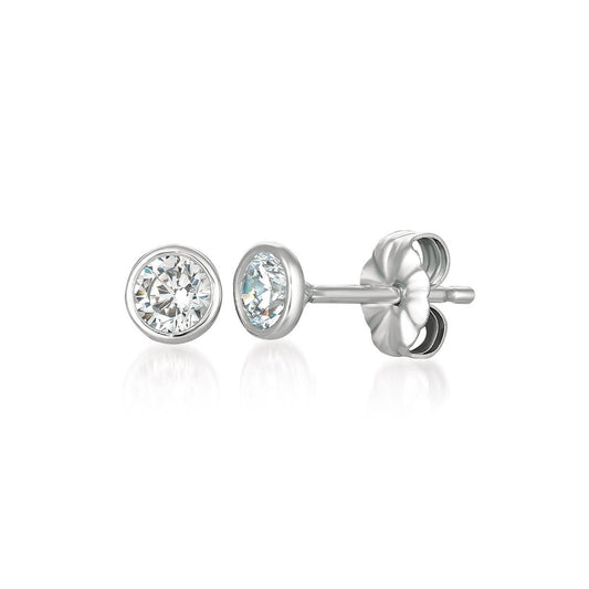 Solitaire Bezel Set Earrings Finished in Pure Platinum - 4.0 Cttw