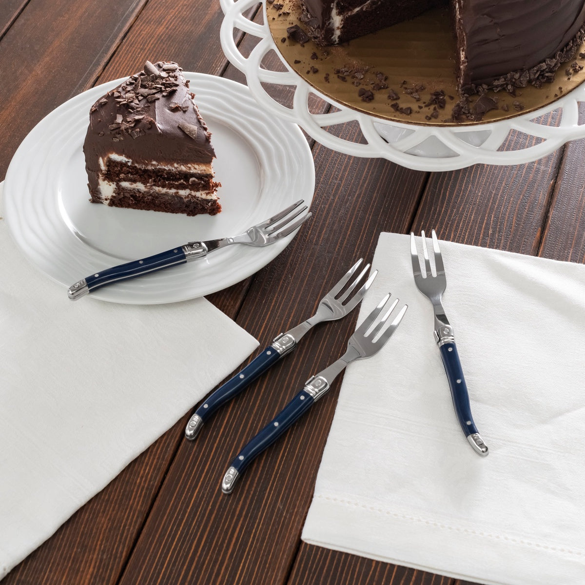  French Home French Home Laguiole Cake Forks, Set of 4, Navy - Default Title - Bonton