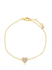 Pave Heart Bracelet Finished in 18kt Yellow Gold