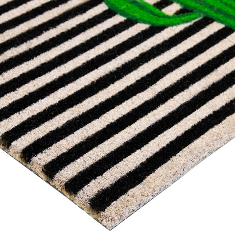 Green Cactus Striped Natural Coir Outdoor Doormat 18" X 30"