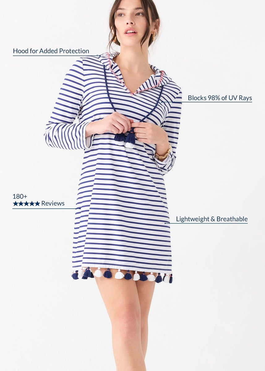  Cabana Life Navy Stripe Hooded Cover Up - XS - Bonton