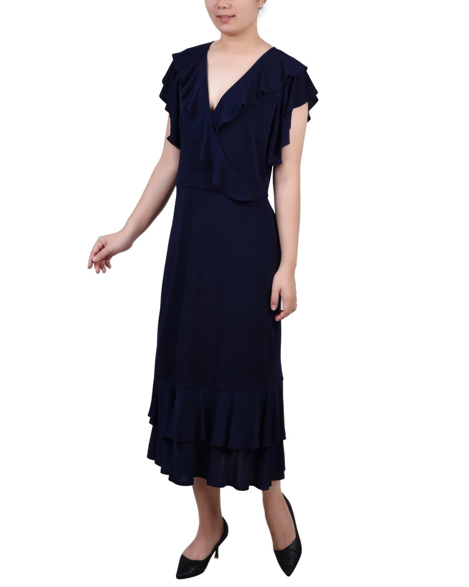  NY Collection Short Flutter Sleeve Ruffle Neck Dress - Black - Bonton