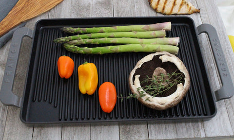 Flame Rectangular Enameled Cast Iron Grill Pan With Handles Red or Grey (CI_3360), 14-Inch