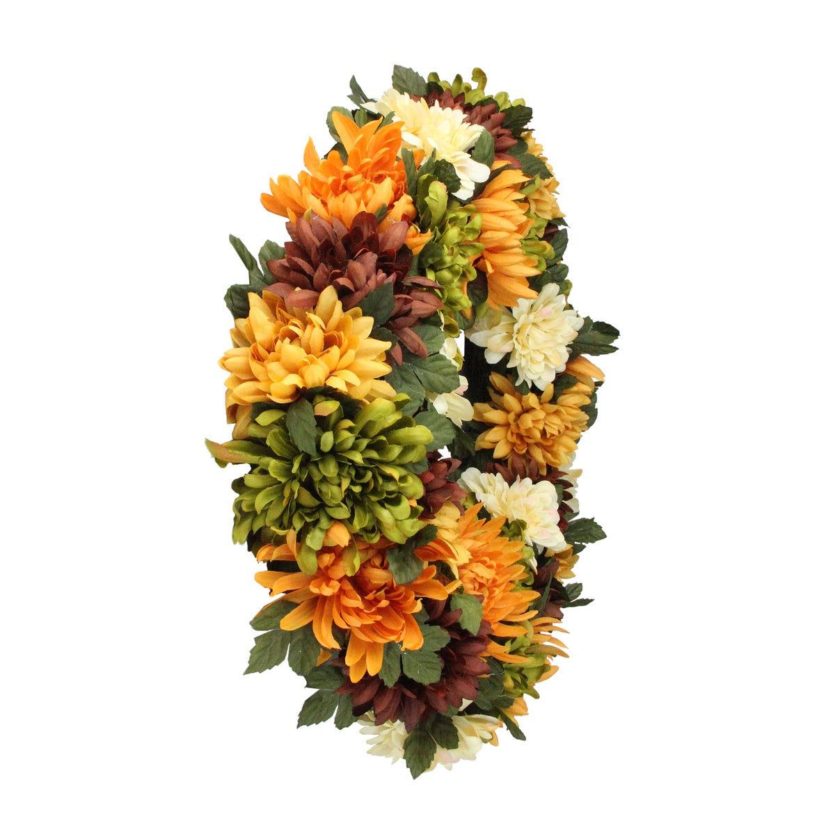  Northlight Autumn Orange and Green Chrysanthemum Artificial Thanksgiving Wreath - 19.5-Inch  Unlit - Default Title - Bonton