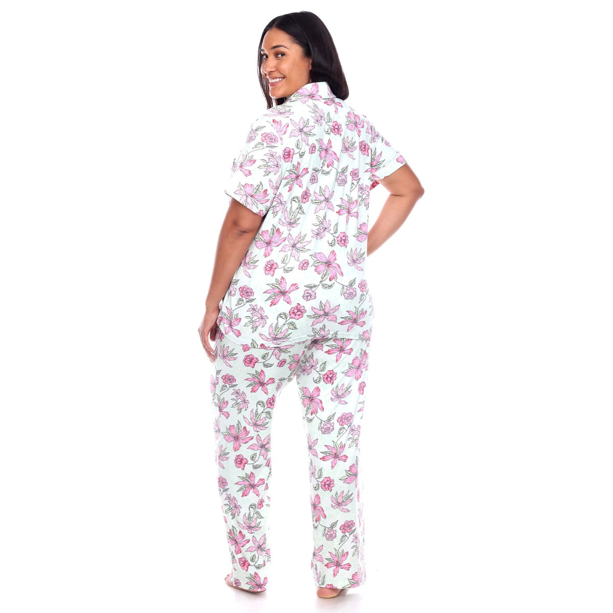  White Mark Plus Size Short Sleeve & Pants Tropical Pajama Set - 3X - Bonton