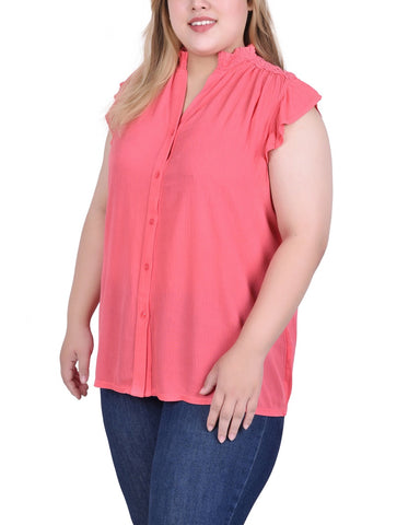 Plus Size Short Flutter Sleeve Crepon Blouse
